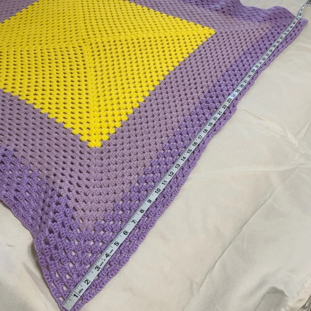 Vintage purple & yellow crocheted blanket throw